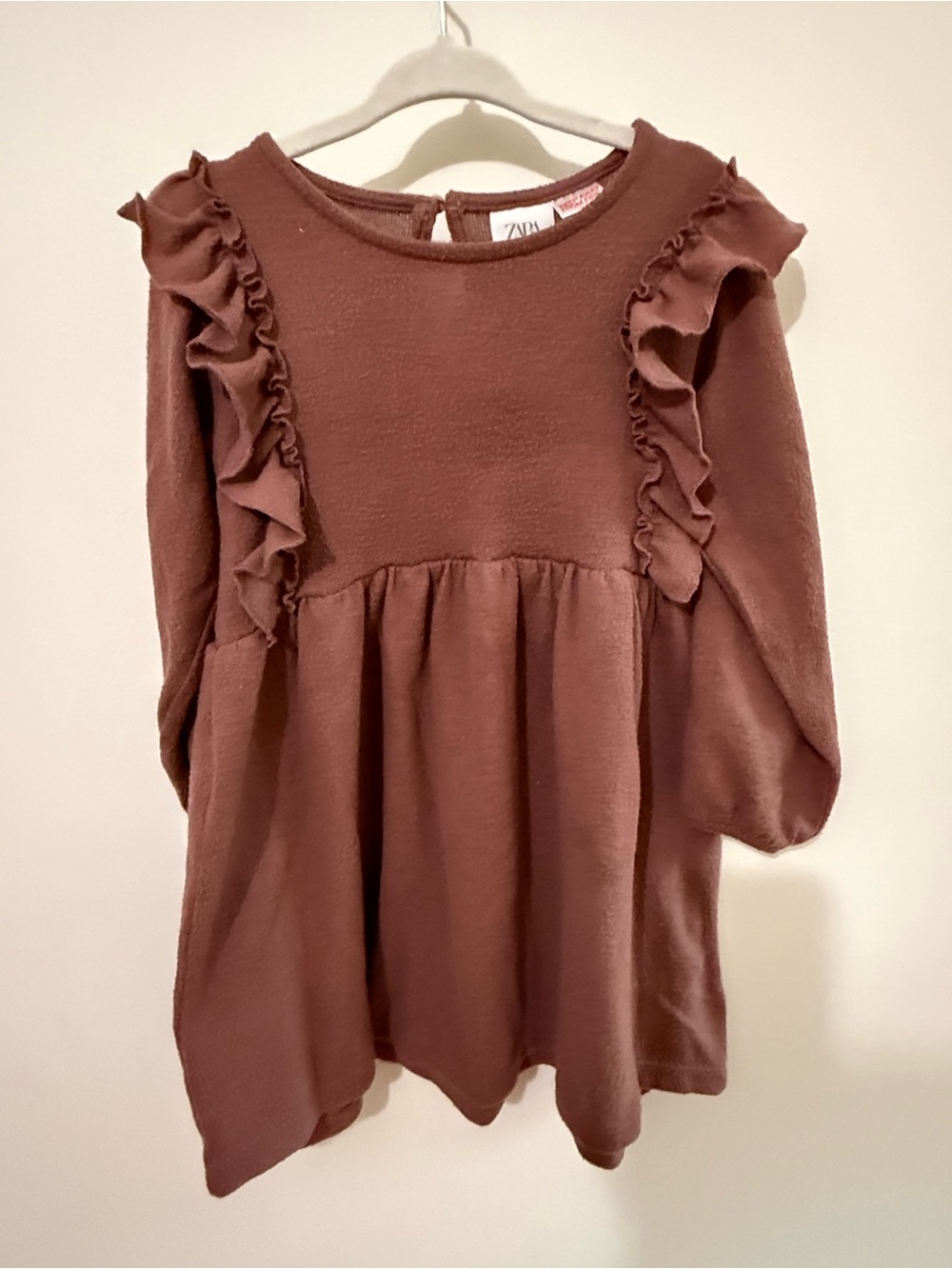 Zara Kids Mauve-Rust Ruffle Long-Sleeve Dress